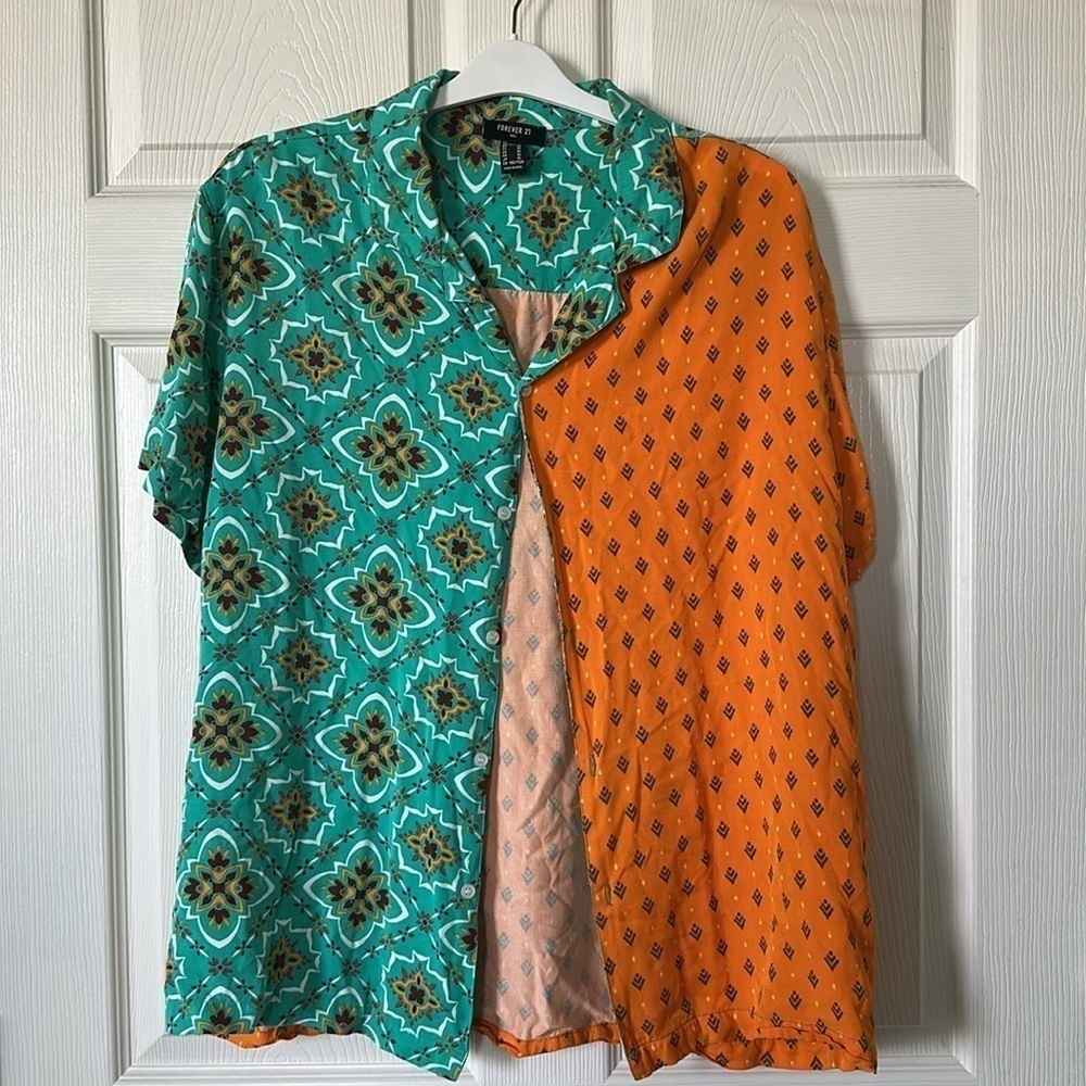 Forever 21 Men Size XL Orange Green Abstract Print two piece outfit NC0203